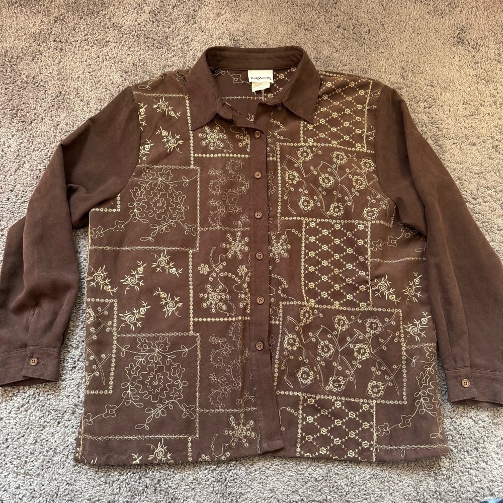 BonWorth Brown Floral womens Button Down Shirt